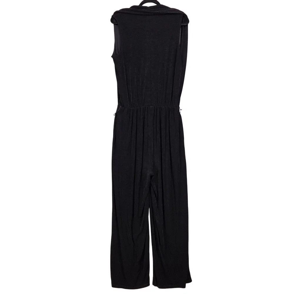 Chico's Womens 2 (14/16) Traveler Jumpsuit Black Sleeveless Wide Leg Wrap Belted